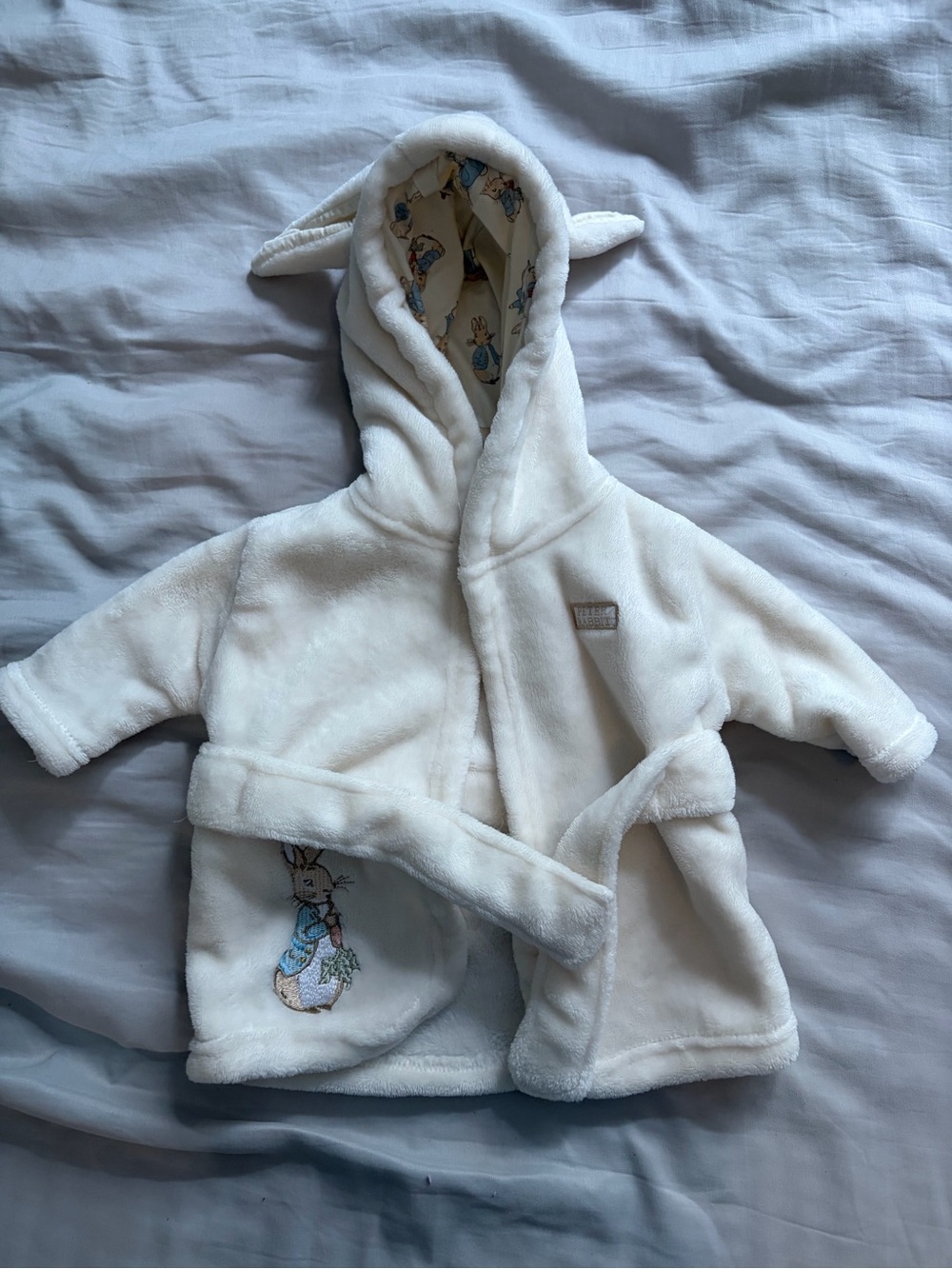 Plush White Kids Hooded Bathrobe with Bunny Lining